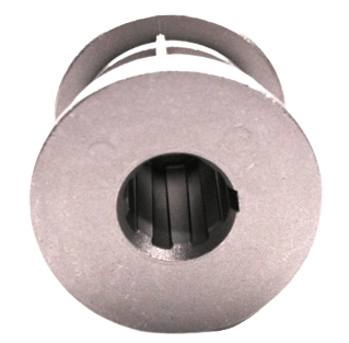 Adapter/Piasta noża Mcculloch M46-140WR, M46-125WR, M51-140WR w kolorze metalicznym. Widok z góry, ukazujący okrągły kształt z wewnętrznymi żłobieniami. Umożliwia montaż noża w kosiarce, stabilny i wytrzymały element konstrukcyjny.