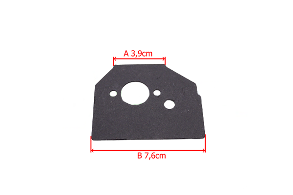 Uszczelka w kształcie prostokąta, czarna, wykonana z materiału gumopodobnego. Z widocznymi otworami, w tym centralnym, o wymiarach 3,9 cm x 7,6 cm. Produkt leży na białym tle, pokazujący szczegóły i precyzyjne wymiary.