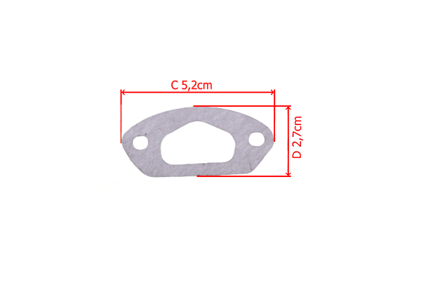 Gasket do pilarki NAC, z blachy stalowej, w kształcie owalnym. Wymiary: długość 5,2 cm, szerokość 2,7 cm. Posiada 2 otwory montażowe. Widoczny na białym tle, z wyraźnie zaznaczonymi wymiarami.