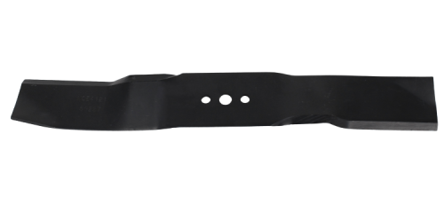 Nóż kosiarki Husqvarna Rider o długości 45,4 cm, w kolorze czarnym z metaliczną powierzchnią, posiada trzy otwory montażowe. Ujęcie z boku ukazuje jego prosty, aerodynamiczny kształt, idealny do mulczowania trawnika.