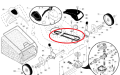 Pasek napędowy kosiarki M51-150WF, P6553, R53SV, LC153V. Element metalowy w kształcie prostokąta z zaokrąglonymi końcami, osadzony w schemacie części zamiennych. Widoczny z boku, w kontekście innych elementów kosiarki.