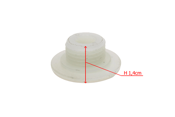 Ślimak pompy oleju do pilarek NAC, biały, wykonany z tworzywa sztucznego, o wysokości 1,4 cm. Produkt leży na płaskiej powierzchni, pokazany z boku, z wyraźnym wgłębieniem oraz gwintem.
