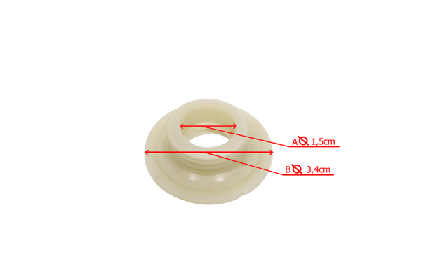 Ślimak pompy oleju, w kolorze jasnożółtym, o średnicy wewnętrznej 1,5 cm i zewnętrznej 3,4 cm. Ujęcie z boku, ukazuje detale krawędzi oraz cylindryczny kształt. Widoczny gładki materiał, bez dodatkowych zdobień, na białym tle.