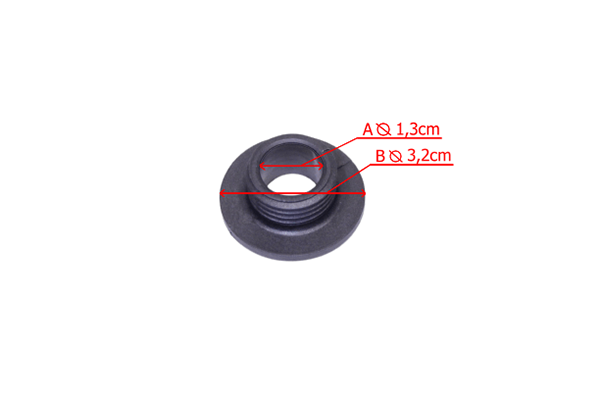 Ślimak pompy oleju do pilarki Husqvarna 254, 257 w kolorze czarnym. Produkt ma okrągły kształt z wypustkami, widoczne wymiary: średnica A 1,3 cm, średnica B 3,2 cm. Ukazany w zbliżeniu, na białym tle, prezentując detale konstrukcyjne.