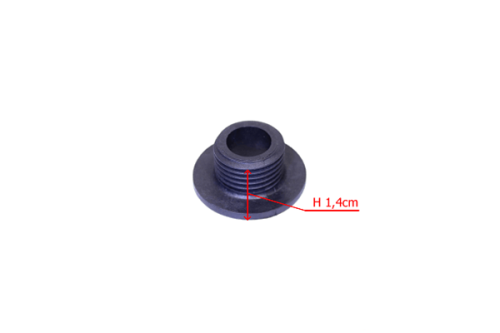 Ślimak pompy oleju do pilarki Husqvarna 42, 242, 246, czarny, zewnętrzny gwint, 1,4 cm wysokości, wykonany z tworzywa, okrągły, gładki, widok z boku w zbliżeniu.