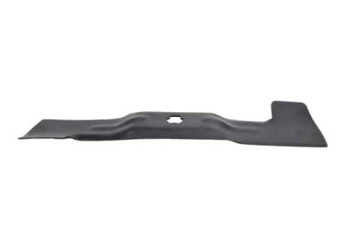 Nóż kosiarki MTD o długości 46,7 cm w kolorze czarnym, wykonany z metalu. Produkt z widocznym zaciskiem w kształcie gwiazdki po jednej stronie. Ułożony poziomo na białym tle, ukazuje gładką fakturę i prosty, smukły kształt.