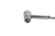Srebrny metalowy klucz do świec pilarek 19x13 mm z sześciokątnym otworem, leżący poziomo na białym tle. Idealny do wymiany świec w pilarkach, podkreśla kształt i detale narzędzia.