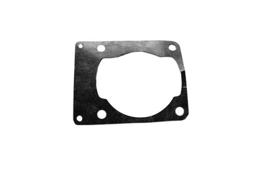Uszczelka cylindra pilarki Husqvarna 120/125, izometryczna, wykonana z czarnego materiału, prostokątna z wycięciem w środku oraz sześcioma otworami montażowymi. Produkt leży na białym tle, w układzie frontalnym.