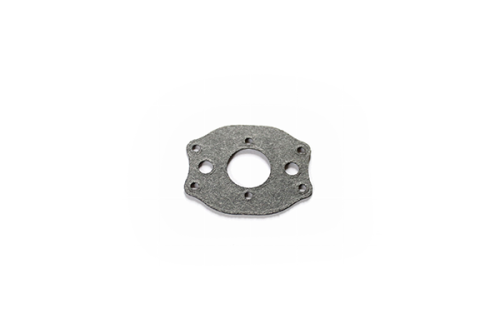 Szara gumowa uszczelka gaźnika o prostokątnym kształcie z okrągłym otworem i sześcioma otworami montażowymi. Pasuje do pilarek Husqvarna modeli 142/137/136/141/36/41, na białym tle.