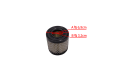 Filtr powietrza B&S wstępny 2-5 HP, cylindryczny, z metalową siatką i czarnym plastikowym brzegiem. Widok frontalny, wymiary: A 6,9 cm, B 3,2 cm. Do zastosowania w silnikach o mocy 2-5 HP, na białym tle bez dodatkowych elementów.