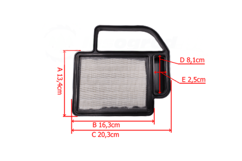 Płaski filtr powietrza do silników Kohler 15-17 HP, z czarnym plastikowym korpusem i siateczkowym wkładem 20,3x16,3 cm. Widok frontalny z uchwytem, idealny do wymiany w silnikach czterosuwowych.
