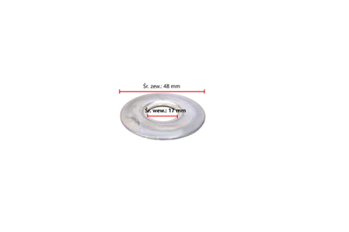 Wariator przekładni do kosiarek spalinowych, okrągły, metaliczny, o średnicy zewnętrznej 48 mm i wewnętrznej 17 mm. Widoczny z góry, na jednolitym tle. Brak dodatkowych oznaczeń czy dekoracji.