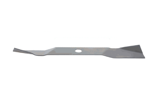 Nóż do kosiarki Flymo o długości 31,8 cm, wykonany z metalu, z prostym profilem i wycięciem na mocowanie. Zdjęcie ukazuje nóż z boku, na białym tle, podkreślając jego gładką powierzchnię i precyzyjne wykończenie brzegów.