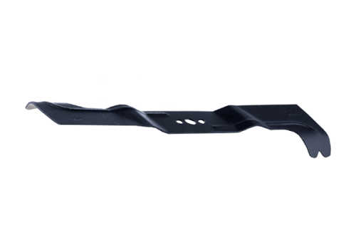 Nóż kosiarki Husqvarna LC 348, długość 48 cm, wykonany z czarnej stali. Widok z boku, prezentujący gładką krawędź tnącą i lekko zakrzywiony kształt. Na ostrzu widoczne otwory mocujące. Brak dodatkowych oznaczeń.
