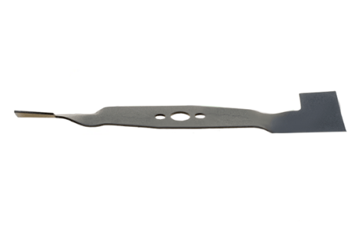 Nóż do kosiarki Agroma o długości 33 cm, wykonany z metalowego materiału, wyprofilowany z zakrzywioną końcówką i prostym ostrzem, widoczna otwarta przestrzeń, prezentowany na białym tle w pozycji leżącej.