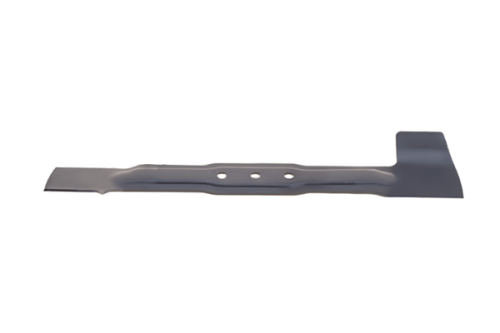 Nóż do kosiarki akumulatorowej Bosch Rotak o długości 37 cm, wykonany z metalowego materiału, w odcieniu ciemnoszarym. Posiada trzy otwory mocujące oraz prosty, płaski kształt. Umieszczony na białym tle.