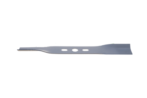 Nóż do kosiarki Alko o długości 37,5 cm w kolorze szarym, wykonany z metalu, z wyprofilowanym ostrzem i trzema otworami montażowymi. Produkt leży na białym tle, prezentując swoją prostą, smukłą formę.