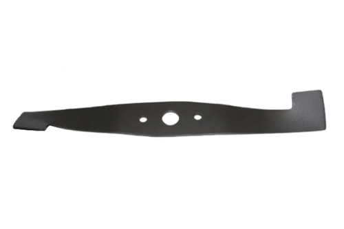 Nóż kosiarki ALKO o długości 37 cm, wykonany z metalu w matowym, czarnym kolorze. Przedstawiony w pozycji leżącej z widoczną centralną otworową konstrukcją i delikatnymi wycięciami na końcach. Tło białe, co podkreśla szczegóły noża.