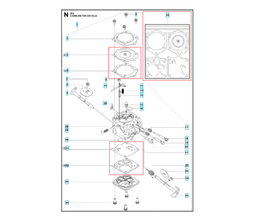 Zestaw uszczelek do pilarek Husqvarna 365/372XP/288XP/272XP na jasnym tle, zawiera uszczelki prostokątne i okrągłe, z widoczną teksturą gumy i precyzyjnymi wycięciami, zapewniającymi dopasowanie.