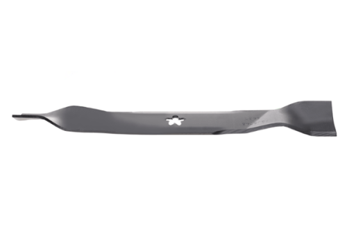 Nóż kosiarki Husqvarna o długości 39.4 cm, w kolorze czarnym, wykonany z metalu. Ujęcie boczne, produkt leżący, z wyraźnym otworem na mocowanie. Gładka powierzchnia bez dodatkowych zdobień, przystosowany do użytku w ogrodzie.