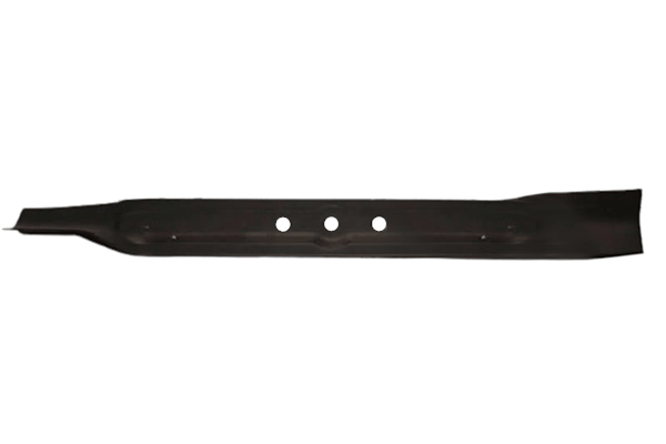 Nóż do kosiarki Bosch Rotak, 40 cm, czarny metal, widok z boku, z trzema otworami mocującymi, na jednolitym tle, wyraźne detale i kształt.