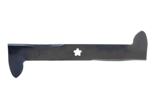 Nóż do kosiarki Husqvarna CTH130, CTH150 w kolorze czarnym, o długości 45,7 cm. Wykonany z metalu, o płaskim kształcie z wycięciem w kształcie gwiazdki. Widoczny szlif na krawędziach, umieszczony poziomo na białym tle.