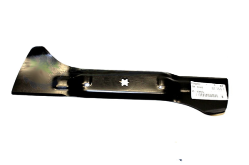 Nóż MTD Optima LN 165H, 53,8 cm, czarny, z wzmocnioną krawędzią tnącą. Poziomy widok z boku, dwa mocowania i gwiazdkowe otwory na ostrzu. Widoczny numer referencyjny na etykiecie.