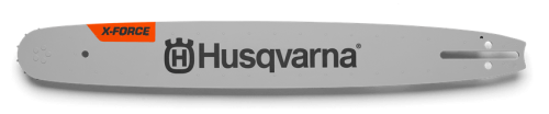 Prowadnica Husqvarna o długości 18 cali, grubości 1,5 mm, 72DL, w kolorze szarym. Ujęcie frontalne, ukazuje logo i oznaczenie „X-FORCE”. Prowadnica ma gładką powierzchnię i otwory montażowe w dolnej części.