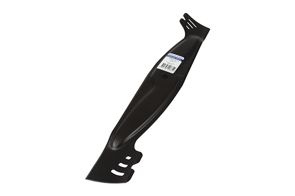 Nóż kosiarki Husqvarna LC353V, 53 cm, czarna stal, gładka powierzchnia, wyprofilowane krawędzie, etykieta i otwory montażowe, leżący poziomo na białym tle.