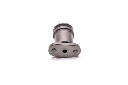 Adapter noża do kosiarki, metalowy, szary, o cylindrycznym kształcie. Widok frontalny, z wyraźnie widocznymi otworami montażowymi na spodzie. Powierzchnia gładka, bez dodatkowych dekoracji.