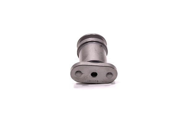 Adapter noża do kosiarki, metalowy, szary, o cylindrycznym kształcie. Widok frontalny, z wyraźnie widocznymi otworami montażowymi na spodzie. Powierzchnia gładka, bez dodatkowych dekoracji.