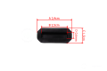 Amortyzator podkaszarki Husqvarna 125C, czarny, prostokątny, z wymiarami A 3,4 cm, B 2,5 cm, C 1,5 cm i D 0,6 cm. Widok z góry, z wyraźnymi oznaczeniami wymiarów. Produkt leży płasko na jednolitym tle.