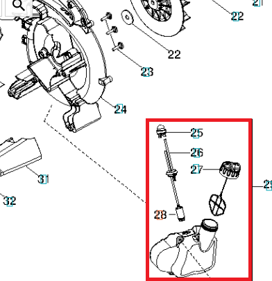 Filtr paliwa do dmuchawy Husqvarna 125B/GBV325, wykonany z tworzywa sztucznego, w kolorze czarnym. Produkt leżący na płaskiej powierzchni, z widoczną rurką i mocowaniami. Części wyraźnie oznaczone numerami katalogowymi. Tło białe, proste.