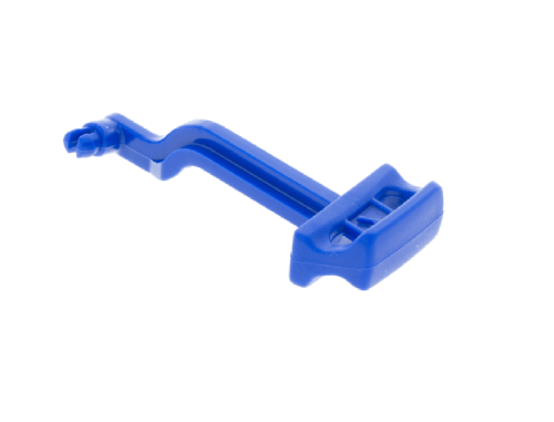 Dźwignia ssania do pilarki spalinowej Husqvarna 365 X-TORQ, w kolorze niebieskim, wykonana z plastiku. Ujęcie z boku, ukazujące detale kształtu oraz miejsce mocowania. Produkt leży na białym tle, co podkreśla jego formę i kolor.