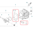 Zestaw uszczelek do pilarki Husqvarna T540 XP/T540 XP II, składający się z dwóch uszczelek o formie prostokąta z wycięciami. Zestaw w kolorze szarym, wykonany z materiału o gładkiej fakturze. Widok z boku ukazuje detale wycięć.