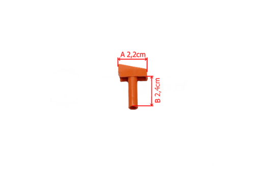 Dźwignia ssania kosy FS 410 Stihl w kolorze pomarańczowym, wykonana z tworzywa sztucznego. Widoczny detal z oznaczeniami wymiarów: szerokość 2,2 cm, długość 2,4 cm. Ujęcie frontalne, produkt leżący na jednolitym tle.