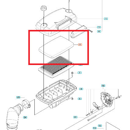 Filtr powietrza Husqvarna 370BFS, prostokątny, gładki, na białym tle z elementami osprzętu, wykonany z trwałych materiałów odpornych na działanie powietrza.