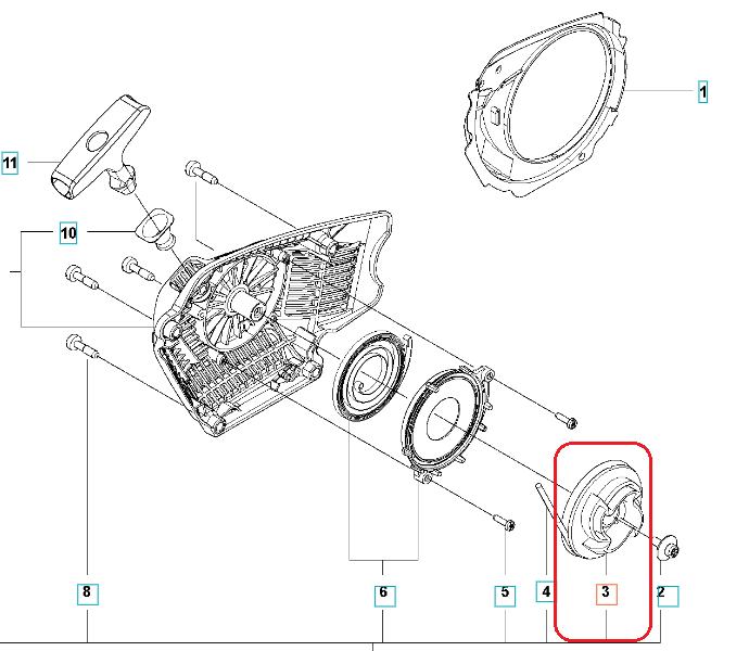 Metalowe koło linowe do pilarki Husqvarna 545 Mark II/550XP Mark II, widoczne z boku, okrągłe z otworami montażowymi, gładką powierzchnią i wytrzymałą konstrukcją na jednolitym tle.