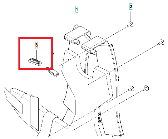 Zbliżenie na zacisk dmuchawy 550iBTX Husqvarna, główny element w kolorze szarym, z wyraźnymi mocowaniami. Widoczna precyzyjna tekstura i szczegóły konstrukcyjne. Element umieszczony na biały tle, ułatwiającym widoczność detali.