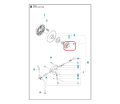 Ślimak pompy oleju do pilarki Husqvarna 555/560XP/XPG, zaznaczony na diagramie, w kształcie okrągłym. Część metalowa z rowkiem, widoczny detal mocowania. Produkt umieszczony na białym tle schematu montażowego.
