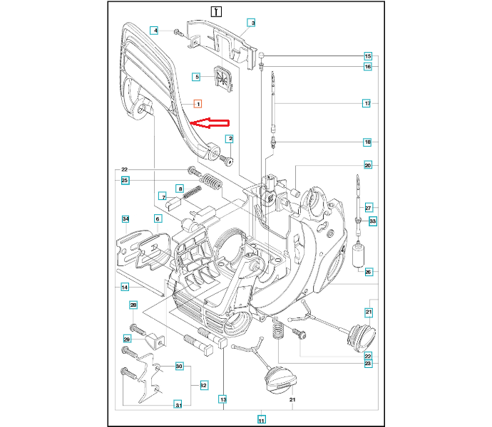 Dźwignia hamulca pilarki Husqvarna 120 Mark II/236/240 w kolorze czarnym, z metalową końcówką. Produkt widoczny z boku, zamontowany w pozycji poziomej. Zawiera wyraźne oznaczenia oraz szczegóły mocowania, kluczowe dla funkcjonalności pilarki.