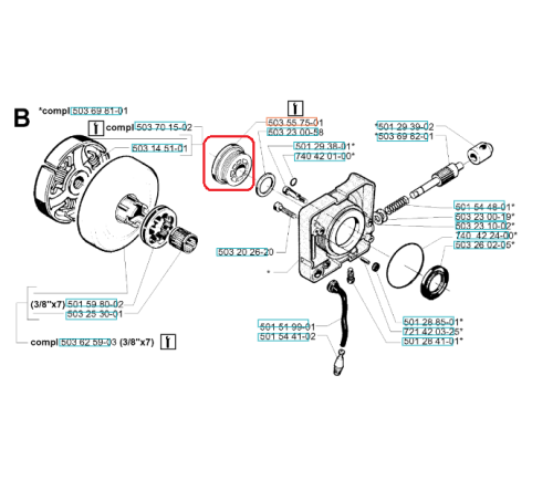 Ślimak pompy oleju do pilarek Husqvarna 281XP/288XP/395XP. Element metalowy o okrągłym kształcie, z wyraźnymi występami. Widoczny z boku, leżący na płaskiej powierzchni. Detal o naturalnym wykończeniu, bez widocznych oznaczeń lub napisów.