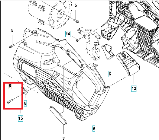 Śruba dmuchawy Husqvarna 120/525iB przedstawiona w zbliżeniu, leżąca poziomo. Wykonana z metalu, z wyraźnie widocznym gwintem. Element jest metaliczny i prostokątny, z czarnym pokryciem na końcu. Widoczne oznaczenia numeryczne do identyfikacji.