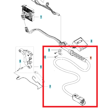 Kompletna instalacja elektryczna dmuchawy Husqvarna 530iBX, zawierająca przewody, złączki i mocowania. Widoczna z boku w ujęciu na jasnym tle, z wyraźnymi detalami konstrukcji, zapewniająca odpowiednie połączenia elektryczne.