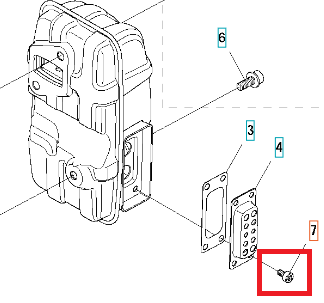 Śruba tłumika dmuchawy 580BTS/wykaszarki 543RS Husqvarna, widoczna z boku, metalowa, zakończona gwintem, w zestawie z nakrętką. Umiejscowiona w kontekście montażu na obudowie, na jasnym tle graficznym.