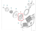 Sprężyna rozrusznika pilarki Husqvarna 543 XP/XPG, srebrna, okrągła, widoczna z bliska na diagramie z mechanizmem. Element części demontowanej, bez oznaczeń.
