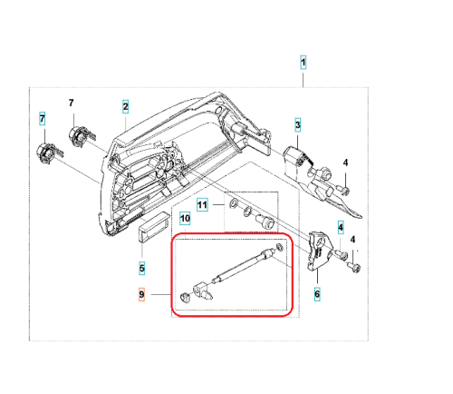 Metalowy napinacz łańcucha pilarki Husqvarna 565/585/572XP/XPG, prostokątny z gwintem, na białym tle, bez napisów i logo, ułatwiający identyfikację funkcji.