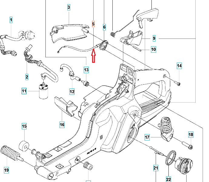 Czarna, cienka linka gazu do pilarek Husqvarna 585/592XP/XPG z widocznym złączem na jednym końcu, na białym tle, prezentująca detal mocowania w zbliżeniu.