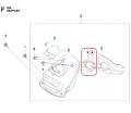 Zestaw uszczelek do pilarki Husqvarna 565/572XP/XPG z owalną, gładką uszczelką obok tłumika i prostokątnym elementem montażowym ułatwiającym dopasowanie.