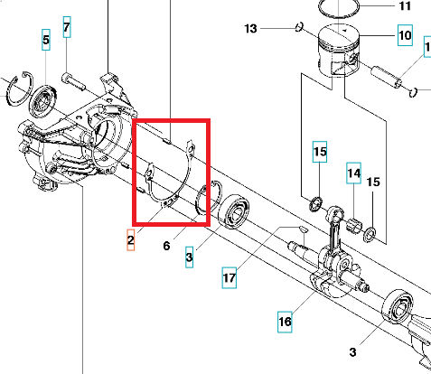 Uszczelka dmuchawy Husqvarna 530BT i 233R, szara, gładka, elastyczna, widoczna z boku w otoczeniu części silnika, z detalami mocowania i strukturą uszczelki.